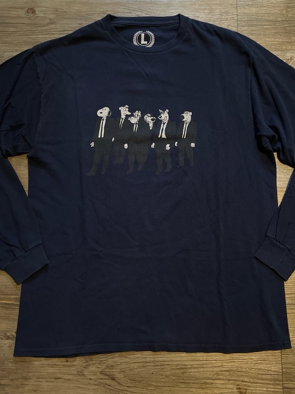 & Other Stories Navy Long Sleeve Graphic Tee with Grey Character Print